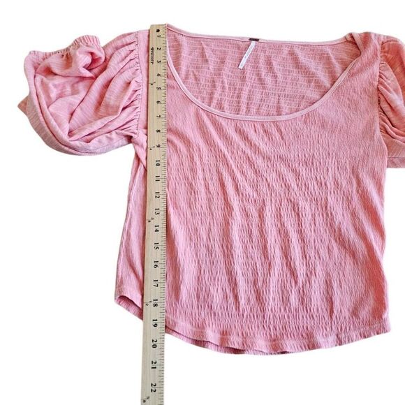 Free people womens Sz L coral Day lily puff Sleeves Top - Picture 6 of 7